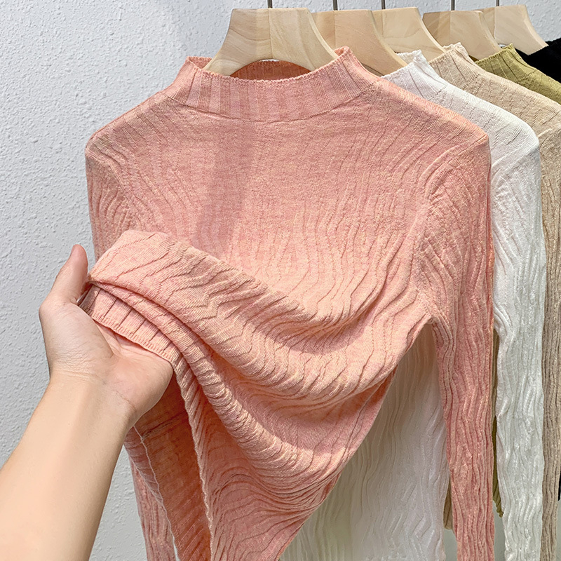 Ženski vuneni pleteni džemper – elegantan polu-visoki ovratnik, naglašena linija struka, dugi rukavi, tanko pletivo