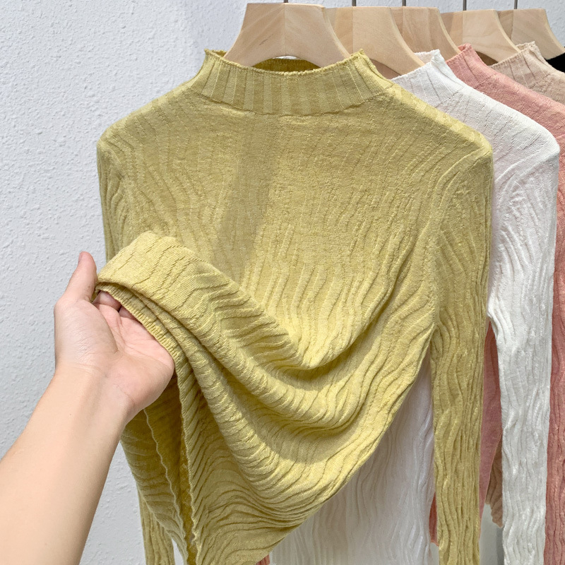 Ženski vuneni pleteni džemper – elegantan polu-visoki ovratnik, naglašena linija struka, dugi rukavi, tanko pletivo