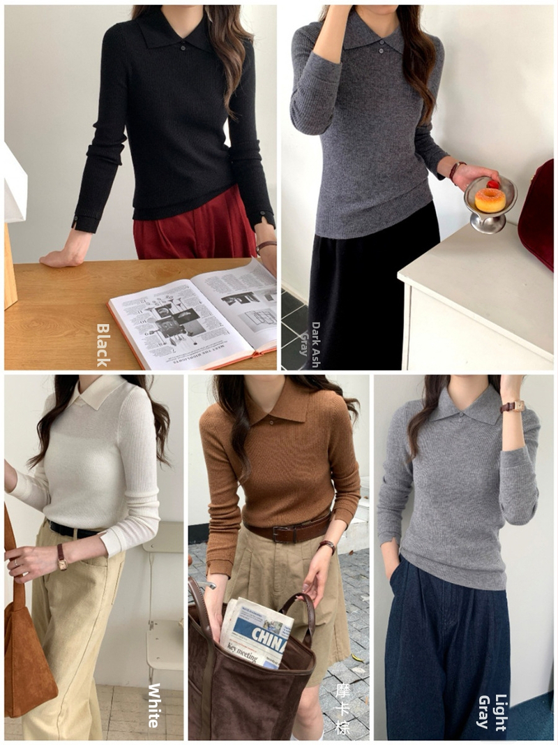 AI slim-fit vlnený sveter s golierom, dlhé rukávy, 100% vlna