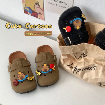 Sandale pentru copii în stil Birkenstock, model cartoon, partea superioară din piele artificială, talpă din cauciuc, vârf întărit, talpă groasă, pentru 4–6 ani, primăvară 2025