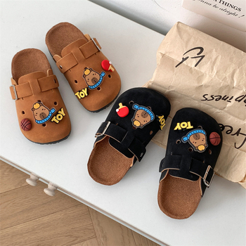 Sandale pentru copii în stil Birkenstock, model cartoon, partea superioară din piele artificială, talpă din cauciuc, vârf întărit, talpă groasă, pentru 4–6 ani, primăvară 2025