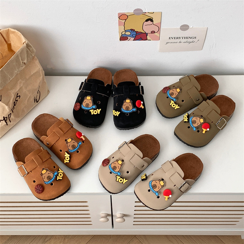Sandale pentru copii în stil Birkenstock, model cartoon, partea superioară din piele artificială, talpă din cauciuc, vârf întărit, talpă groasă, pentru 4–6 ani, primăvară 2025