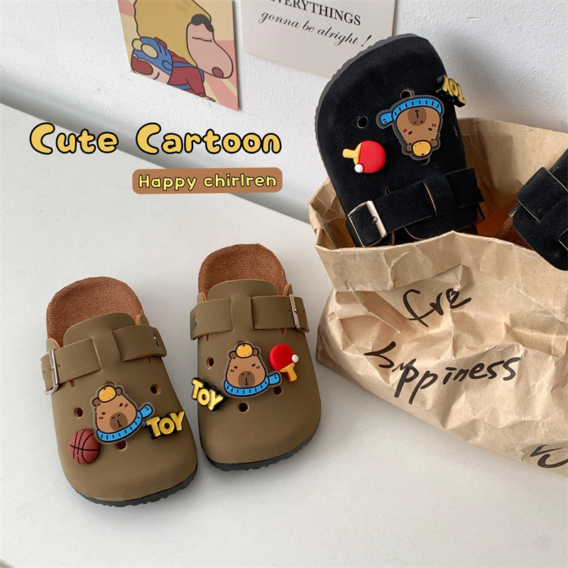 Sandale pentru copii în stil Birkenstock, model cartoon, partea superioară din piele artificială, talpă din cauciuc, vârf întărit, talpă groasă, pentru 4–6 ani, primăvară 2025