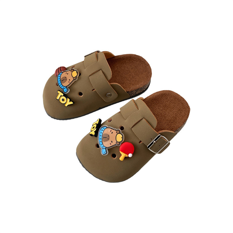 Sandale pentru copii în stil Birkenstock, model cartoon, partea superioară din piele artificială, talpă din cauciuc, vârf întărit, talpă groasă, pentru 4–6 ani, primăvară 2025
