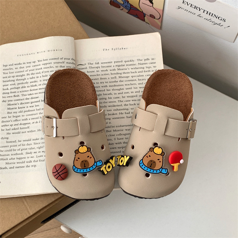 Sandale pentru copii în stil Birkenstock, model cartoon, partea superioară din piele artificială, talpă din cauciuc, vârf întărit, talpă groasă, pentru 4–6 ani, primăvară 2025