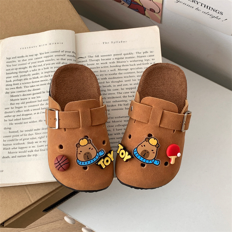 Sandale pentru copii în stil Birkenstock, model cartoon, partea superioară din piele artificială, talpă din cauciuc, vârf întărit, talpă groasă, pentru 4–6 ani, primăvară 2025