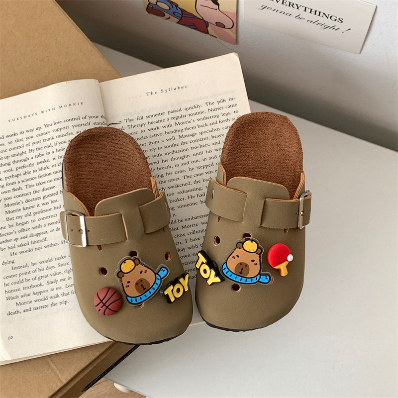 Sandale pentru copii în stil Birkenstock, model cartoon, partea superioară din piele artificială, talpă din cauciuc, vârf întărit, talpă groasă, pentru 4–6 ani, primăvară 2025