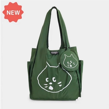 Geantă de cumpărături pliabilă, capacitate mare, cu portofel – nylon, unisex, stil proaspăt și dulce, set din două piese, pentru vacanțe în timpul liber