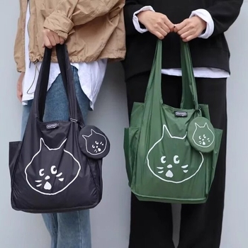 Geantă de cumpărături pliabilă, capacitate mare, cu portofel – nylon, unisex, stil proaspăt și dulce, set din două piese, pentru vacanțe în timpul liber