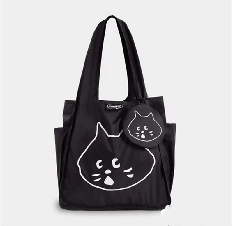 Geantă de cumpărături pliabilă, capacitate mare, cu portofel – nylon, unisex, stil proaspăt și dulce, set din două piese, pentru vacanțe în timpul liber