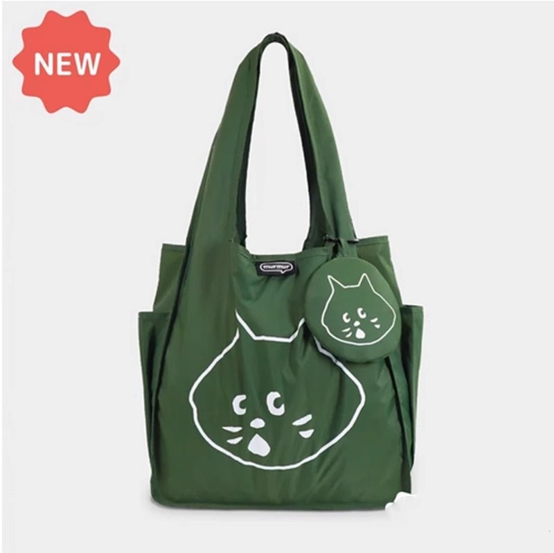 Geantă de cumpărături pliabilă, capacitate mare, cu portofel – nylon, unisex, stil proaspăt și dulce, set din două piese, pentru vacanțe în timpul liber