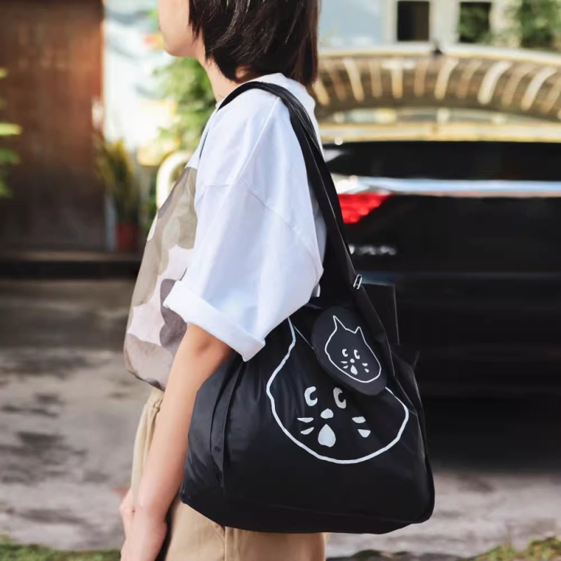 Geantă de cumpărături pliabilă, capacitate mare, cu portofel – nylon, unisex, stil proaspăt și dulce, set din două piese, pentru vacanțe în timpul liber