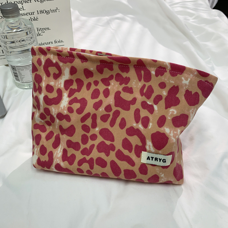 Geantă de machiaj Leopard Print, corduroy, stil coreean, organizator cosmetic, pliabil, căptușeală din pânză