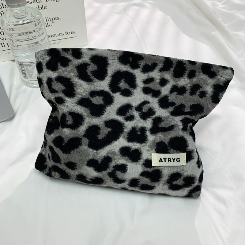 Geantă de machiaj Leopard Print, corduroy, stil coreean, organizator cosmetic, pliabil, căptușeală din pânză