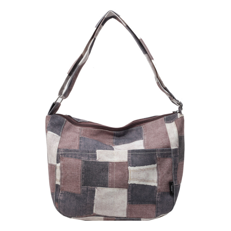 Kuosen vászon tote táska cipzárral, utcai stílus, belső zsebek: cipzáras zseb, telefon zseb, személyi igazolvány zseb