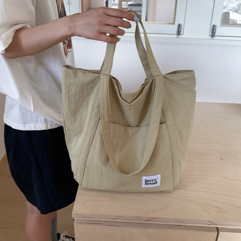 Geantă Tote din pânză, formă verticală pătrată, fermoar, buzunare interne pentru telefon și ID, bretele duble (Lansare vară 2025)