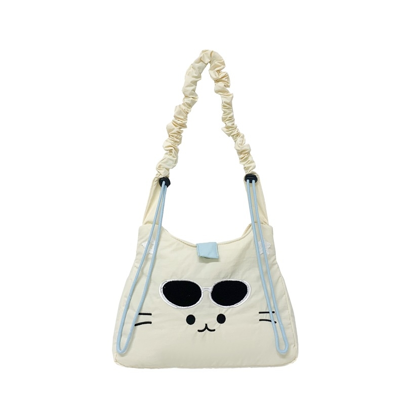 Crossbody torba s mačjim motivom, platno, zatvarač, poliester podstava, tri naramenice