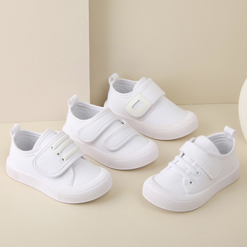 Dječje platnene tenisice bijele boje, s Velcro zatvaračem, niski kroj, unisex za vrtić, prozračne i protuklizne