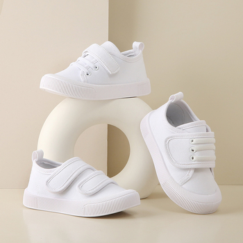 Dječje platnene tenisice bijele boje, s Velcro zatvaračem, niski kroj, unisex za vrtić, prozračne i protuklizne