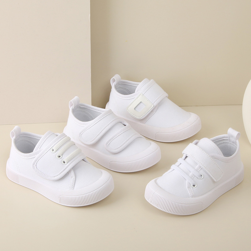 Dječje platnene tenisice bijele boje, s Velcro zatvaračem, niski kroj, unisex za vrtić, prozračne i protuklizne