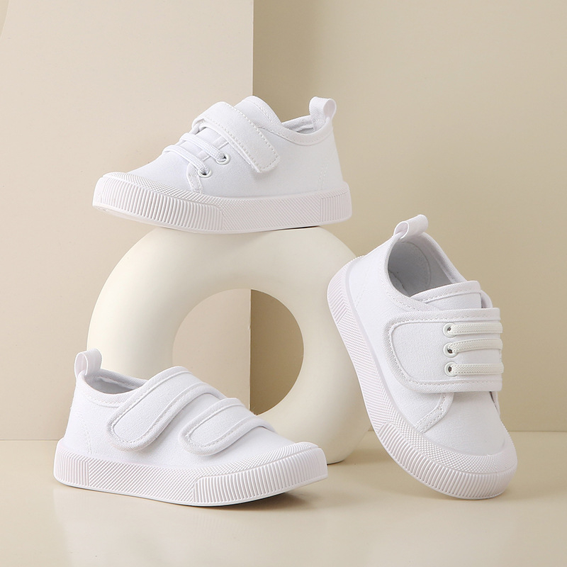 Dječje platnene tenisice bijele boje, s Velcro zatvaračem, niski kroj, unisex za vrtić, prozračne i protuklizne