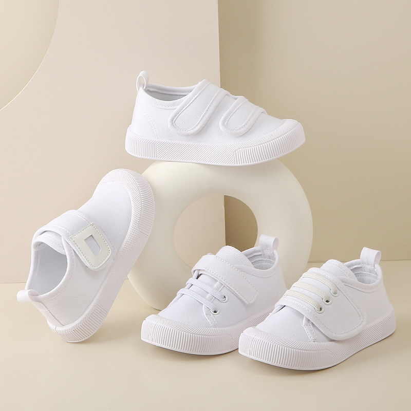 Dječje platnene tenisice bijele boje, s Velcro zatvaračem, niski kroj, unisex za vrtić, prozračne i protuklizne