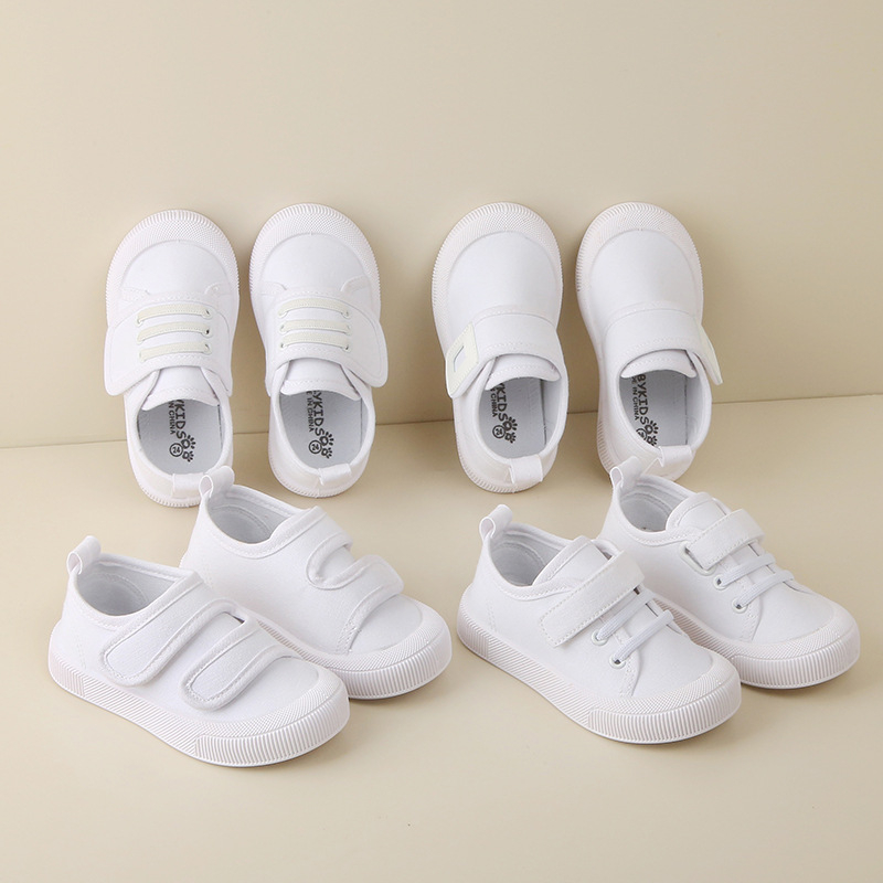 Dječje platnene tenisice bijele boje, s Velcro zatvaračem, niski kroj, unisex za vrtić, prozračne i protuklizne