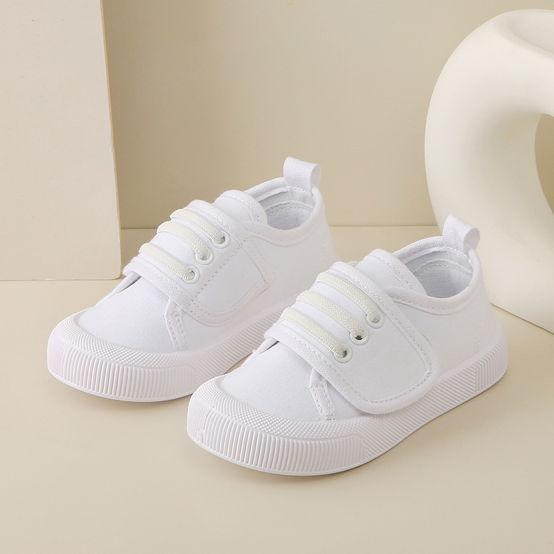 Dječje platnene tenisice bijele boje, s Velcro zatvaračem, niski kroj, unisex za vrtić, prozračne i protuklizne