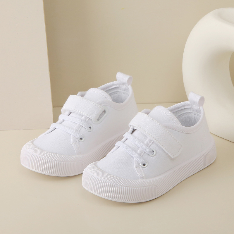 Dječje platnene tenisice bijele boje, s Velcro zatvaračem, niski kroj, unisex za vrtić, prozračne i protuklizne