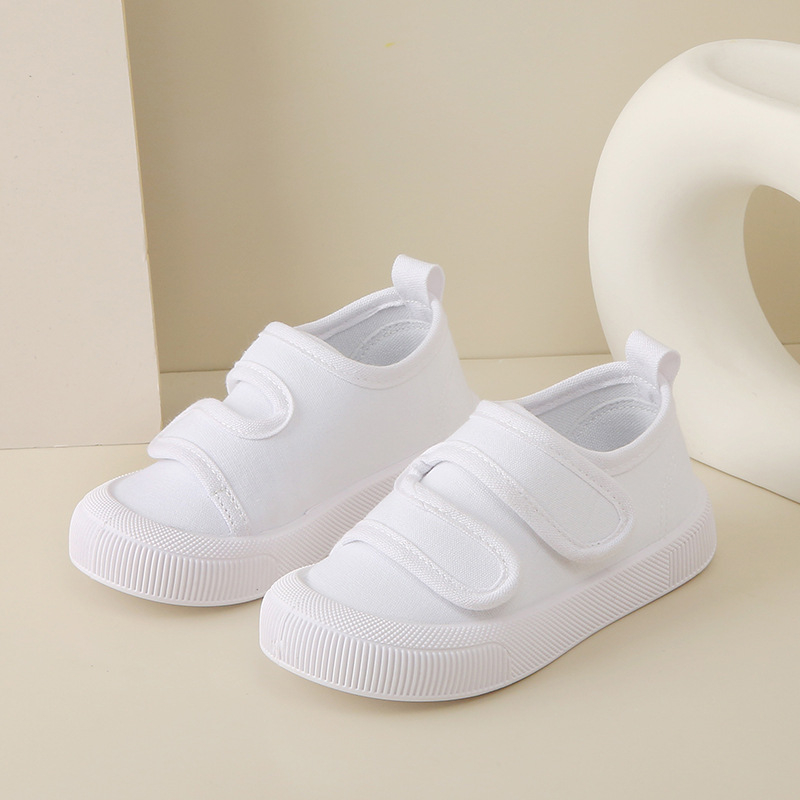 Dječje platnene tenisice bijele boje, s Velcro zatvaračem, niski kroj, unisex za vrtić, prozračne i protuklizne