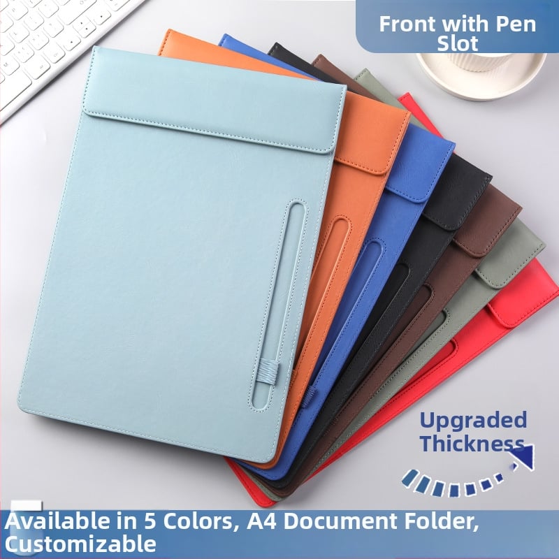 Bőr mágneses mappa A4-es fogóval, 5 mm lemezzel és logónyomtatással – testre szabható