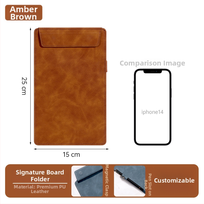 Bőr mágneses mappa A4-es fogóval, 5 mm lemezzel és logónyomtatással – testre szabható