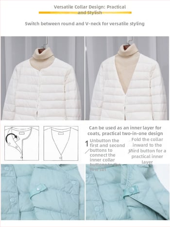 Dámska péřová bunda, štíhla línia, materiál: nylon, výplň: biele kačacie perie, obsah peria 50%, golier typu wood-ear edge