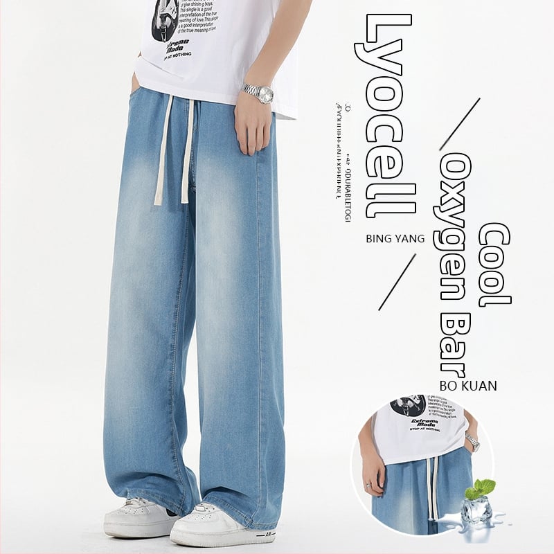 Blugi, stil coreean, croială dreaptă, talie joasă, fermoar, desen manual