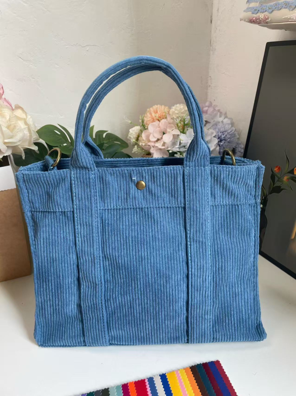 Corduroy Tote torba, gradski stil, zatvarač, poliester podstava, džep za mobitel