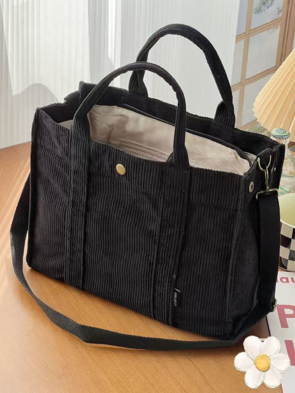 Corduroy Tote torba, gradski stil, zatvarač, poliester podstava, džep za mobitel