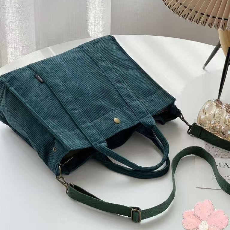 Corduroy Tote torba, gradski stil, zatvarač, poliester podstava, džep za mobitel