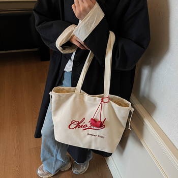 Torba Tote s natpisom slova, Fresh Sweet stil, magnetska kopča, unutarnji džep sa zipom, poliester podstava