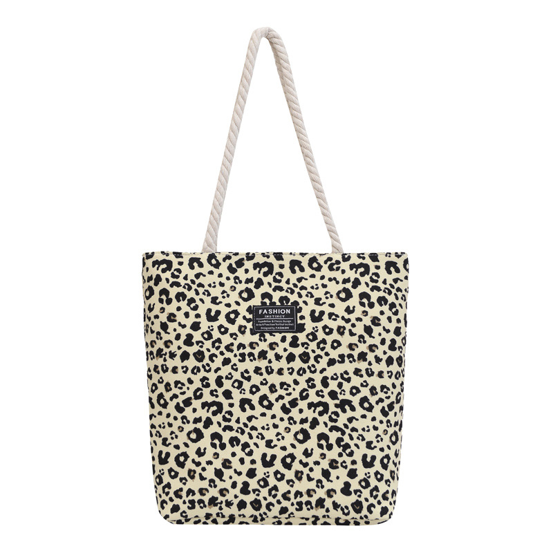 Platnena torba s leopard printom – ženska torba za rame u bucket stilu, uspravni kvadratni oblik, zatvarač, unutarnja džep sa zatvaračem (bucket stil, uspravni kvadratni oblik, zatvarač, unutarnja džep sa zatvaračem)