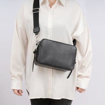 Ženska crossbody torbica od kože prvog sloja, prava koža, gradski minimalistički stil, vodoravni kvadratni oblik, zatvarač na zip