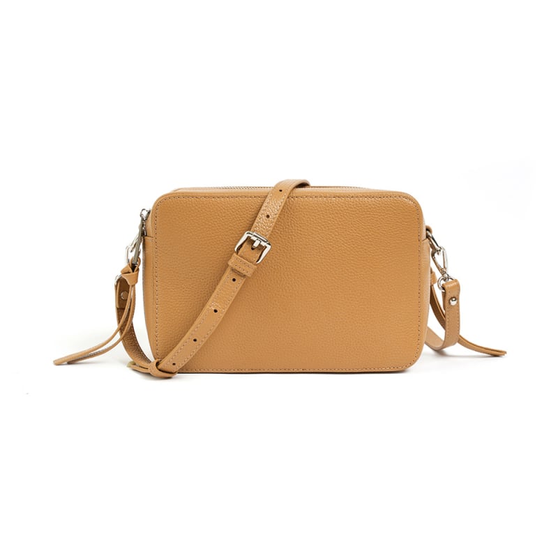 Ženska crossbody torbica od kože prvog sloja, prava koža, gradski minimalistički stil, vodoravni kvadratni oblik, zatvarač na zip