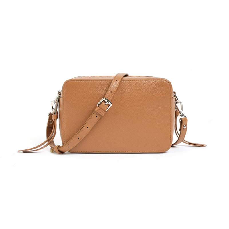 Ženska crossbody torbica od kože prvog sloja, prava koža, gradski minimalistički stil, vodoravni kvadratni oblik, zatvarač na zip