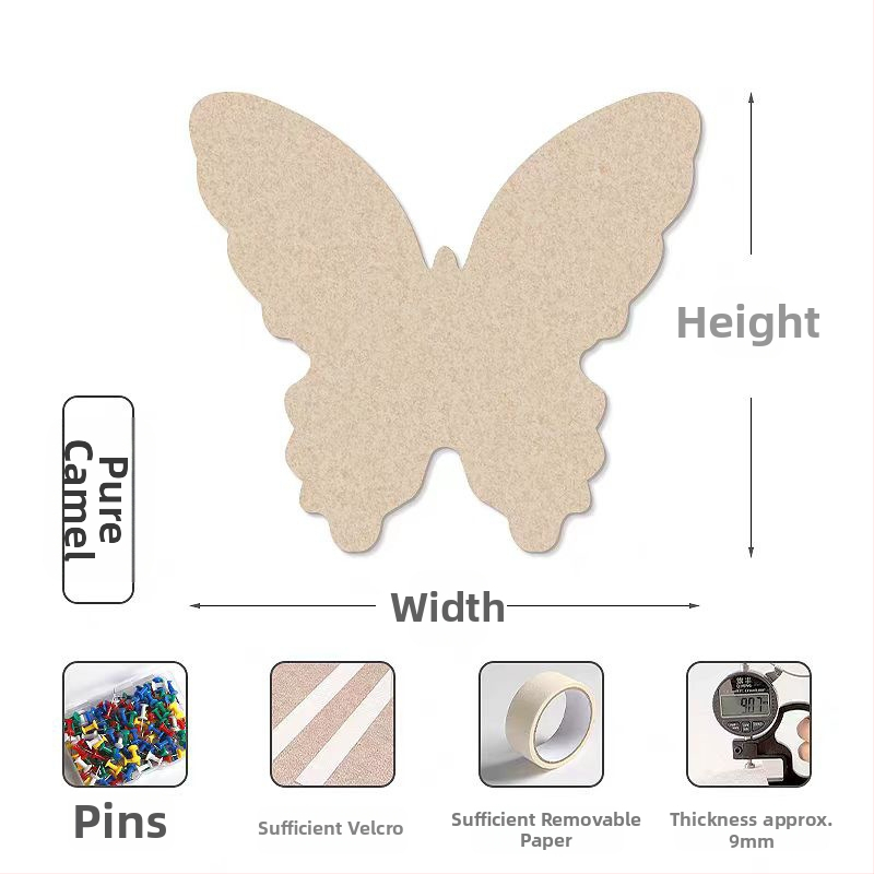 3D pillangó filc falpanel bejárathoz — dekoratív falidísz fotófal és TV-háttérhez (Anyag: poliészter rost; Funkciók: nedvességálló, molyok elleni, szennyeződés elleni, penészálló)