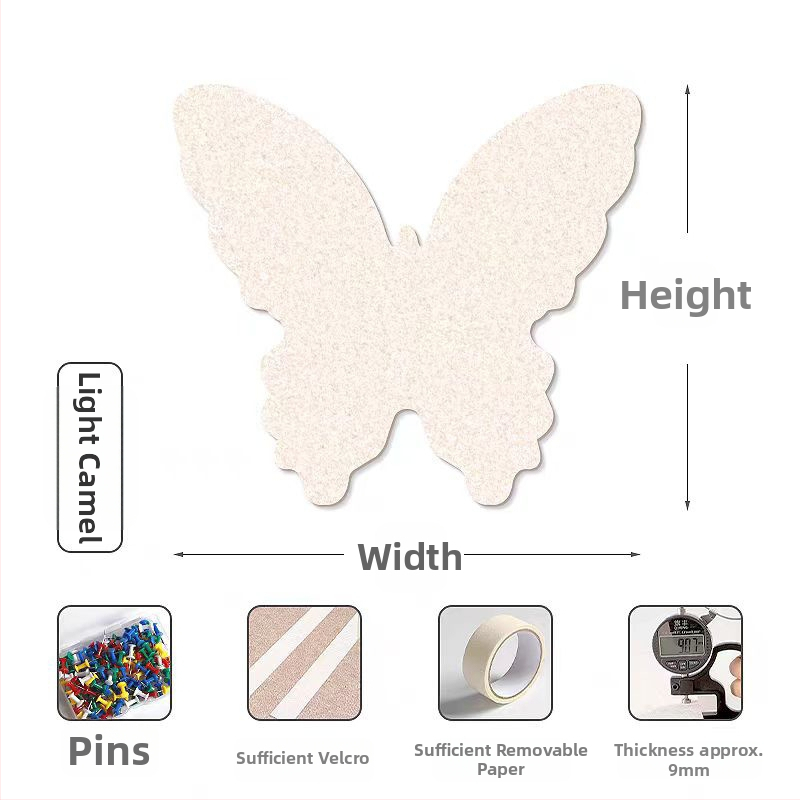 3D pillangó filc falpanel bejárathoz — dekoratív falidísz fotófal és TV-háttérhez (Anyag: poliészter rost; Funkciók: nedvességálló, molyok elleni, szennyeződés elleni, penészálló)