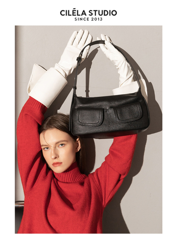 Hobo alkar-táska - valódi bőr, másodlagos marhabőr, alkar-stílus, vízszintes négyzet alak, háromdimenziós külső