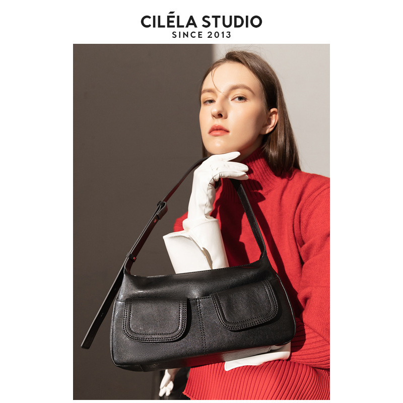 Hobo alkar-táska - valódi bőr, másodlagos marhabőr, alkar-stílus, vízszintes négyzet alak, háromdimenziós külső