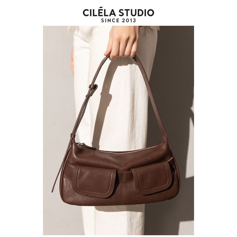 Hobo alkar-táska - valódi bőr, másodlagos marhabőr, alkar-stílus, vízszintes négyzet alak, háromdimenziós külső