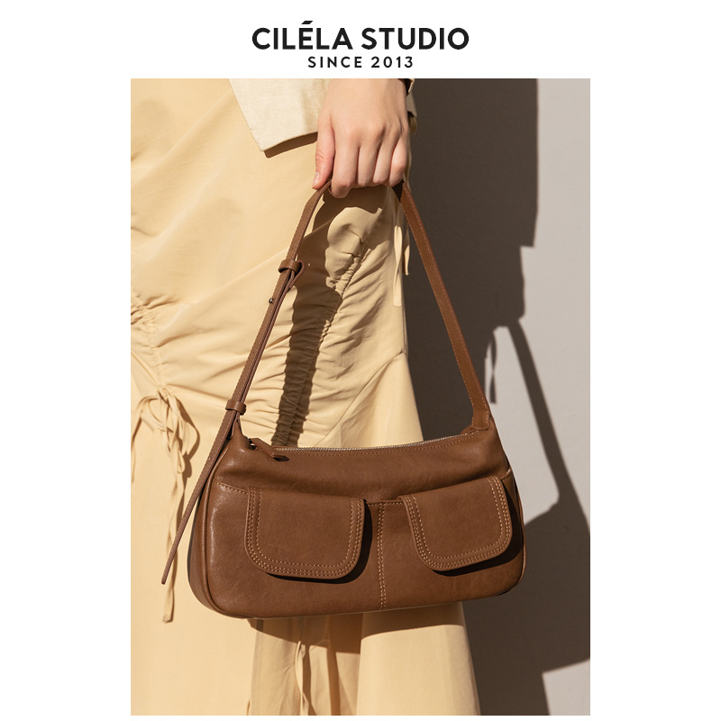 Hobo alkar-táska - valódi bőr, másodlagos marhabőr, alkar-stílus, vízszintes négyzet alak, háromdimenziós külső