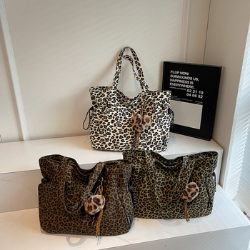 Női leopard mintás vászon táska, nagy kapacitású, őszi 2025 megjelenés, vízszintes négyszög alakú, cipzáras záródás
