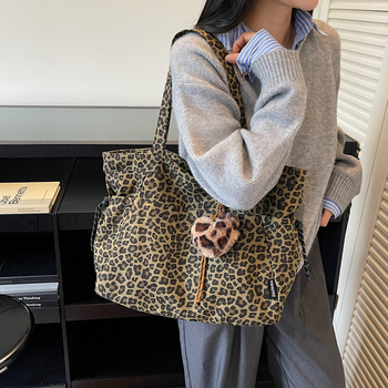 Női leopard mintás vászon táska, nagy kapacitású, őszi 2025 megjelenés, vízszintes négyszög alakú, cipzáras záródás